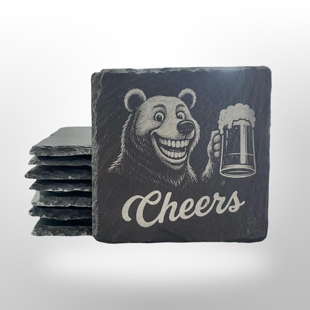 Funny Slate Coaster Set - Animal Cheers! - Set of 4 w/ Holder