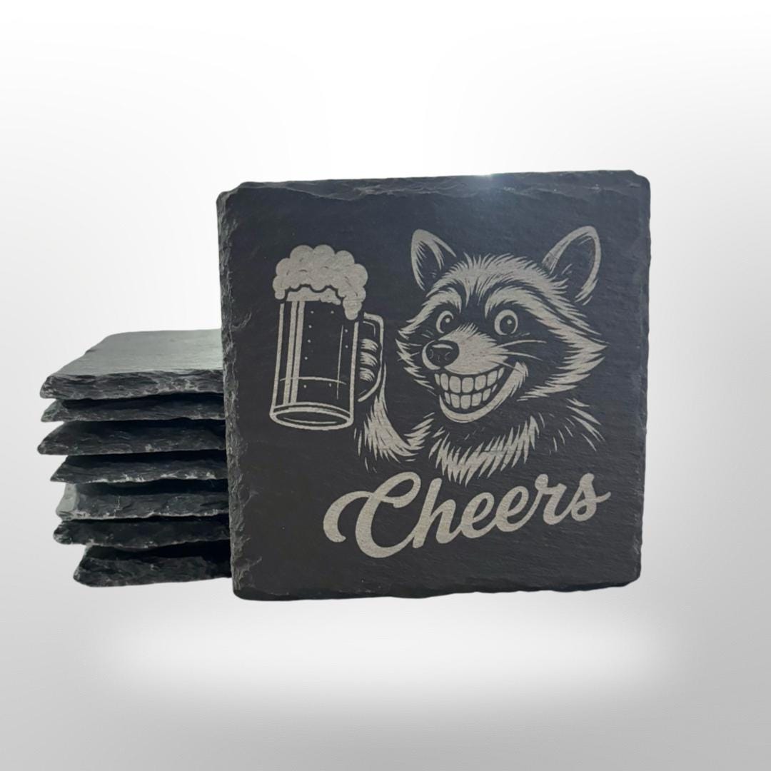 Funny Slate Coaster Set - Animal Cheers! - Set of 4 w/ Holder