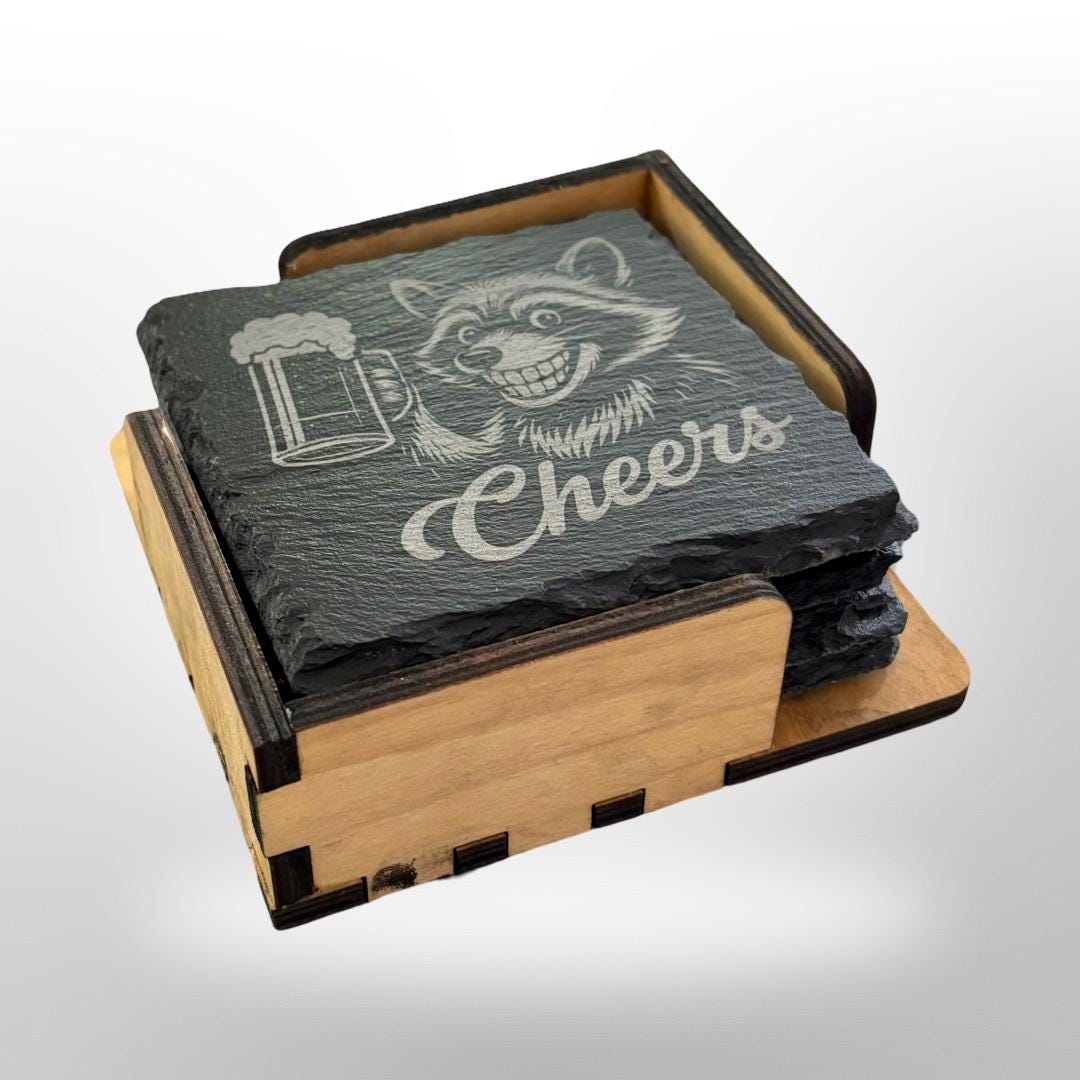 Funny Slate Coaster Set - Animal Cheers! - Set of 4 w/ Holder
