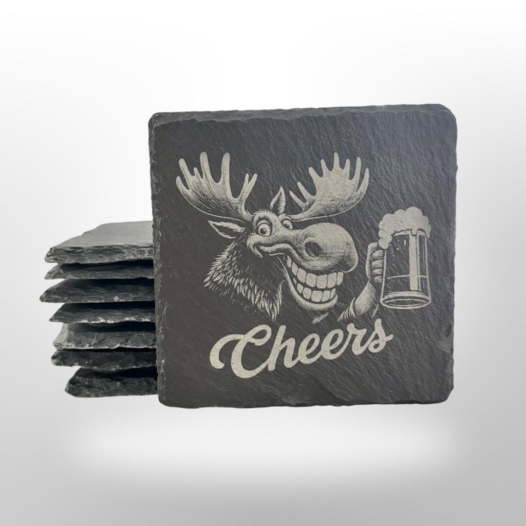 Funny Slate Coaster Set - Animal Cheers! - Set of 4 w/ Holder