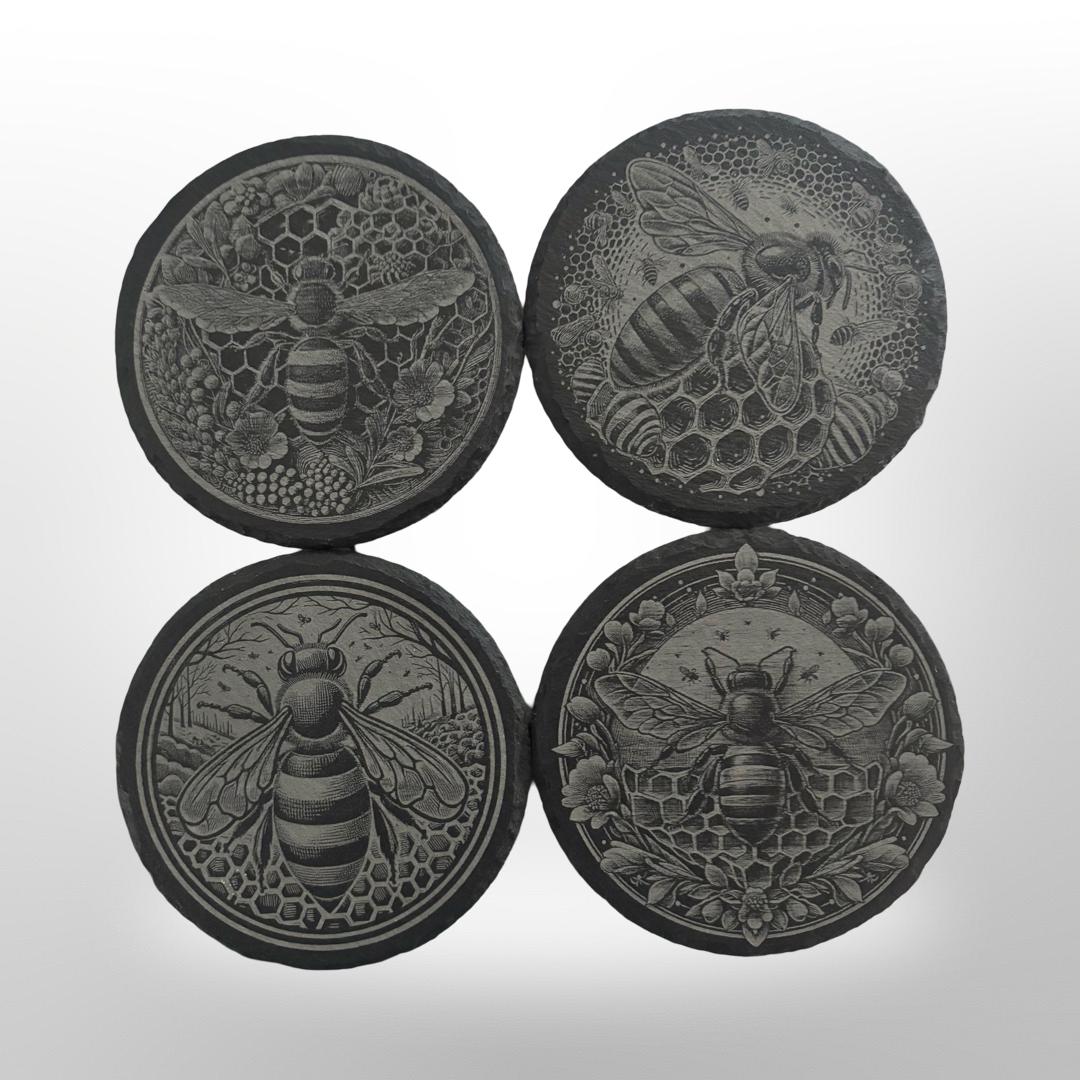 Honey Bee Slate Coaster Set w/ Holder