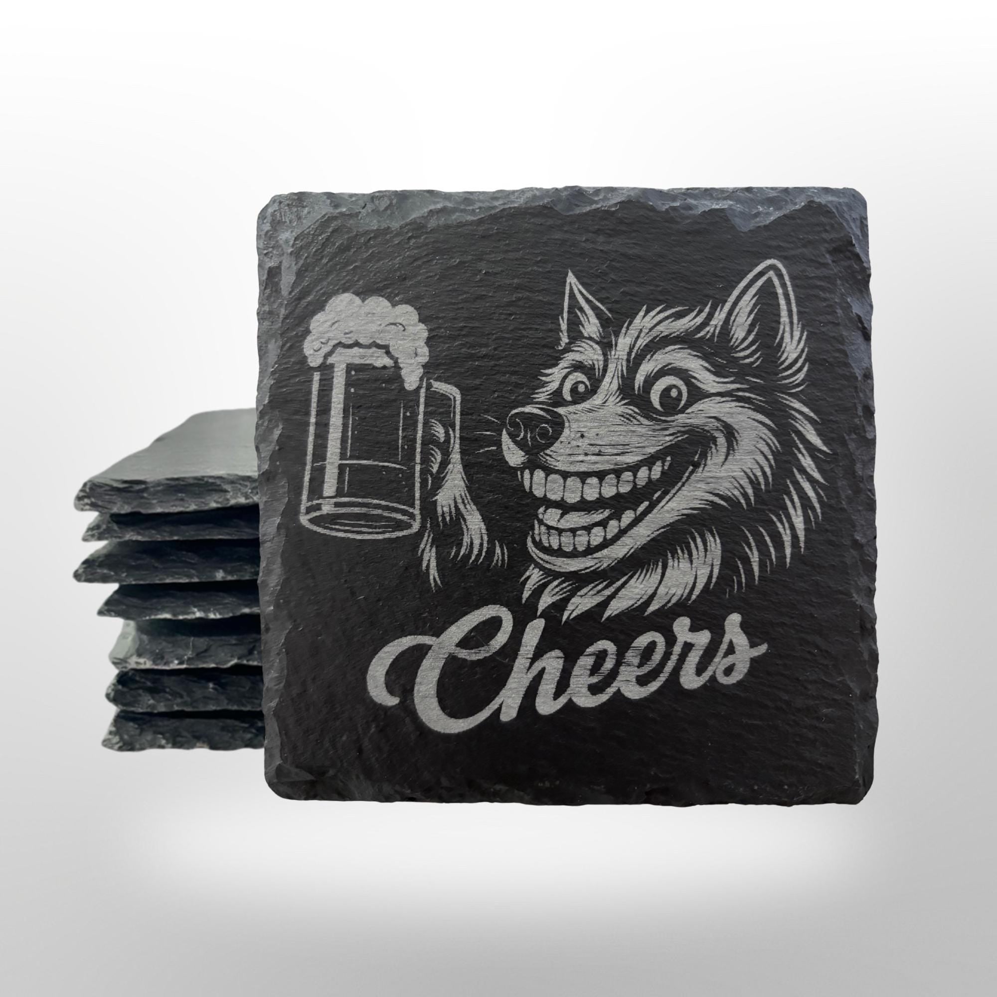 Funny Slate Coaster Set - Animal Cheers! - Set of 4 w/ Holder