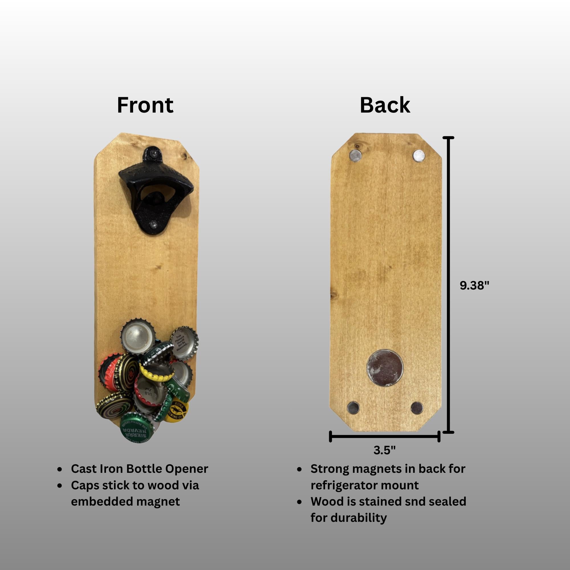 Wall Mounted Bottle Opener w/ Magnetic Cap Catcher