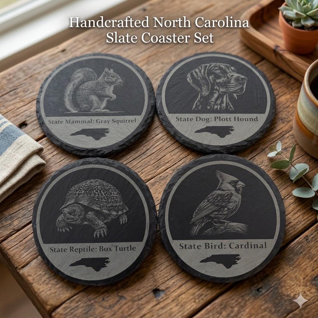 North Carolina State Symbols Coaster Set w/ Holder