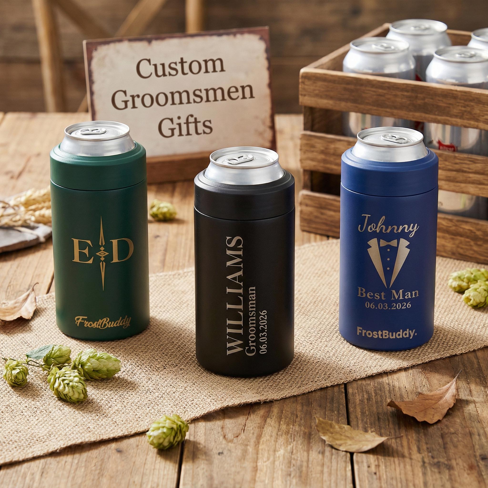 Groomsmen FrostBuddy Can Cooler - Wedding Gift - Custom Laser Engraved Coozie - Personalized Beer Sleeve