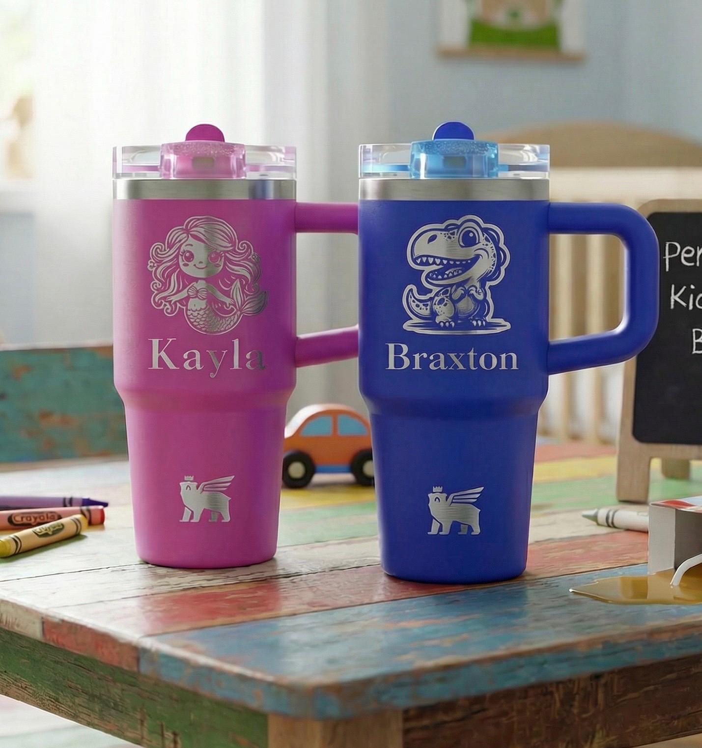 Personalized Kids Stanley Quencher | Custom Engraved Water Bottle w/ Name and Design | Leak Proof Lid | 14oz & 20oz Tumbler | Kids Cup